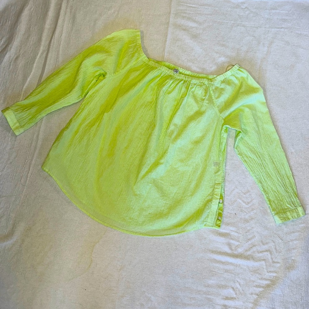 Crown & Ivy Cotton Seersucker Top, Off Shoulder elastic neckline, Size X…